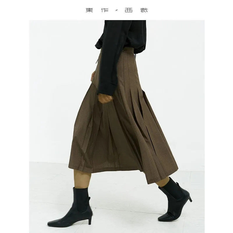 Autumn Suit Skirt for Women, French High-Waisted Pleated Skirt, Slimming, Workwear, College Style Long Skirt - Image 3