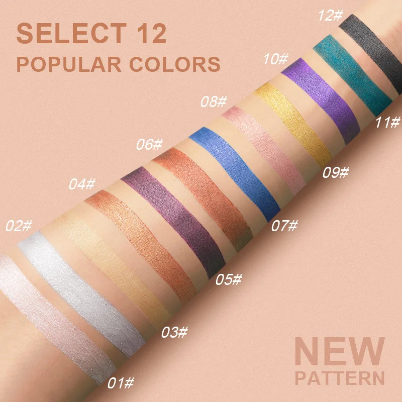 12 Colors Pearlescent Eyeshadow Pen Long Lasting Waterproof