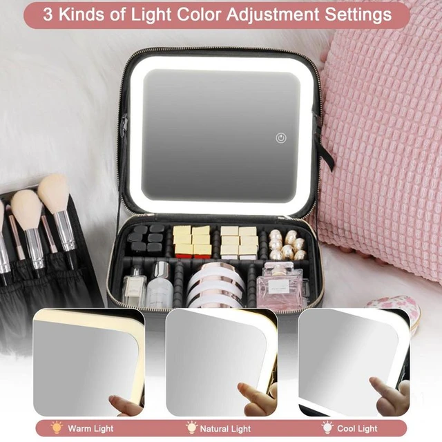 2022 New Smart LED Makeup bag For Women With Mirror With Compartments  Waterproof PU Leather Travel Cosmetic Case For Women - AliExpress