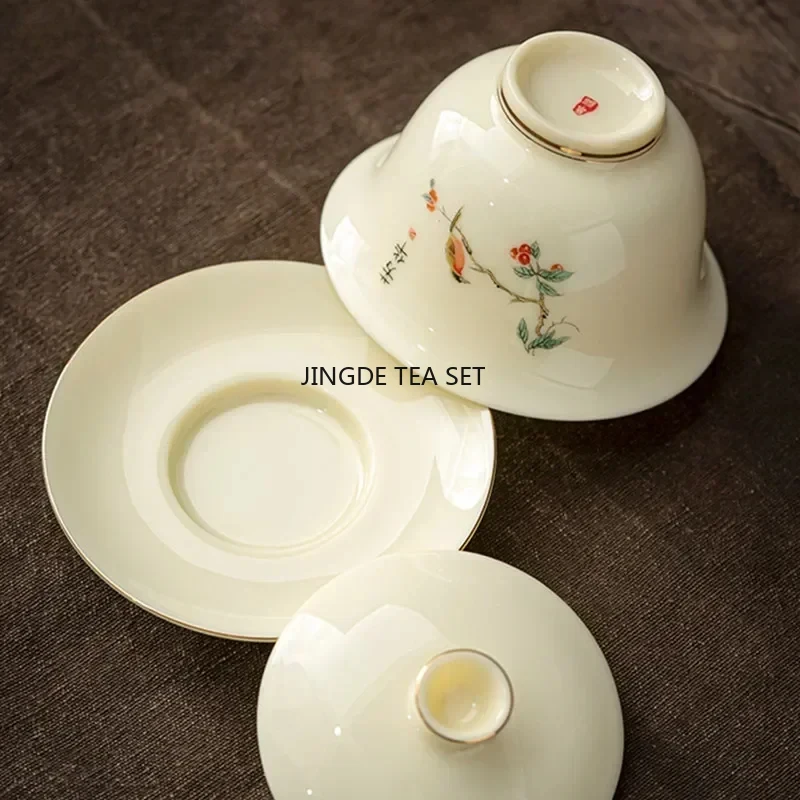 130ml Chinese ceramic tea set hand-painted flower and bird tea bowl handmade kung fu tea set