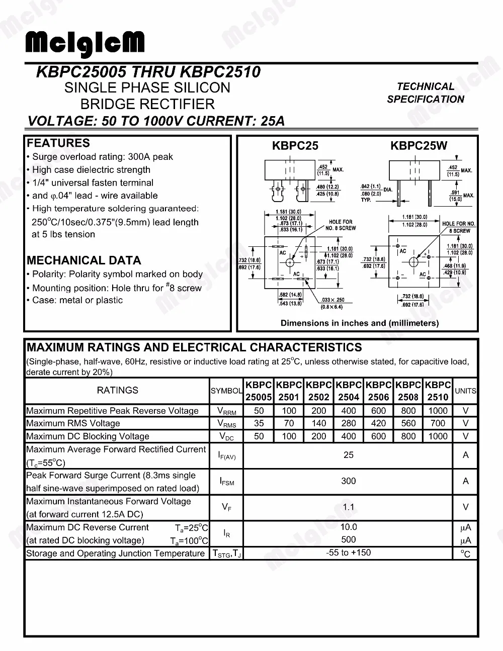 25A 1000V diode bridge rectifier kbpc2510 diode bridge rectifier rectifier diodes electrical rectifier diodes