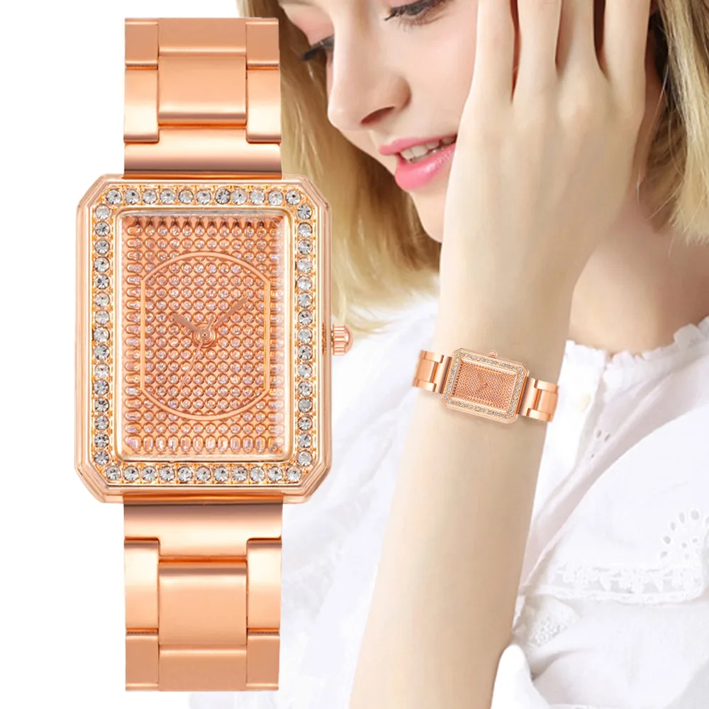 

Luxury Lady Starry Sky Full Diamonds Rectangle Women Quartz Watch Simplicity Fashion Alloys Strap Females Elegance Clock