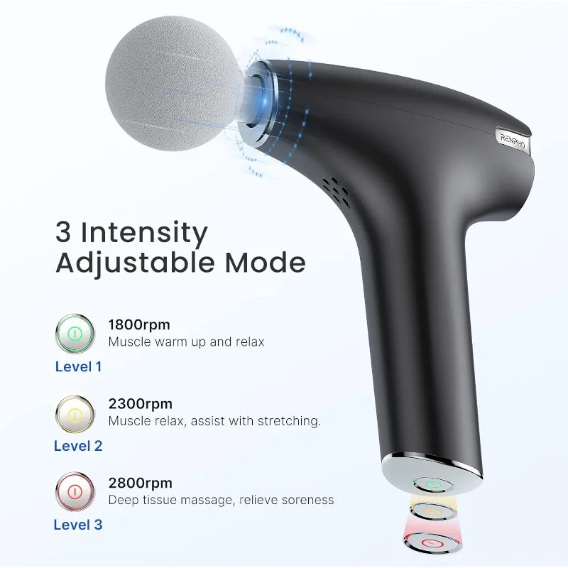 Mini pistolet de massage avec chaleur, pistolet de massage portable pour tissus musculaires profonds