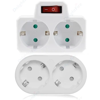 EU Plug Adapter With Switch ON/OFF Power Converter 1 To 2 Way Euro Standard Electrical Socket Germany Spian Korea Plug Adaptor