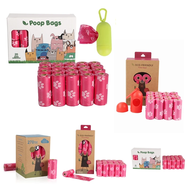 

Розовые биоразлагаемые пакеты для выгула собак, экологичные герметичные качественные толстые и прочные пакеты для отходов домашних животных, легко рвется, уличные чистящие принадлежности