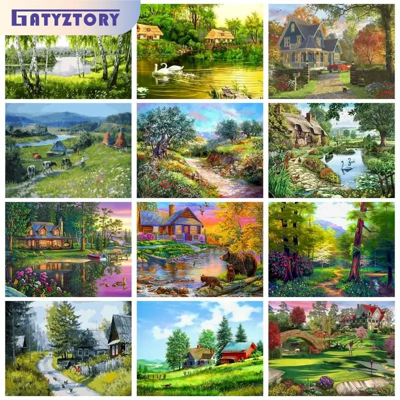 

GATYZTORY Oil Painting By Numbers DIY Gifts Handpainted Lake Forest Landscape Coloring By Numbers Home Decors Gift Paint Kit For
