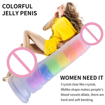 Soft Rainbow Huge Dildo With Suction Cup Anal Realistic Penis Sensor Skin Sex Toys Masturbator Dildos G-spot Orgasm For Women 2