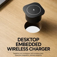 15W Built-in Wireless Charger Flush Mount Desktop Charging Station Black & White , US/EU/UK Plug Fast Charge for Office Home 6