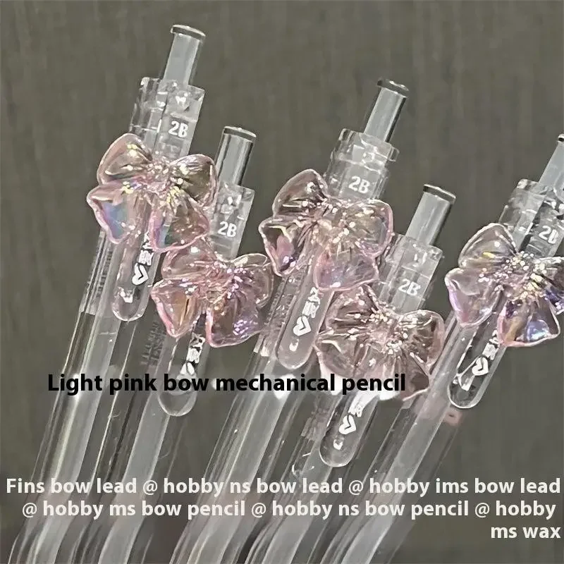 Kawaii Transparent Bowknot Mechanical Pencil with 2B Refills – Cute Stationery Set, 1/4 Pack