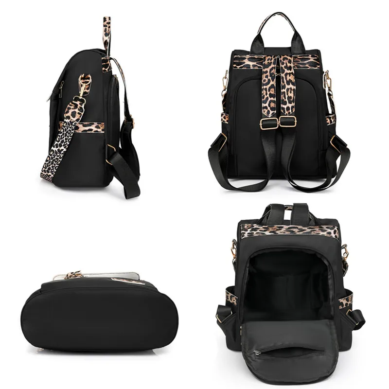Women's Anti-Theft Laptop Backpack - Waterproof Faux Leather Leopard Print Work Bag For Commuting - View #9