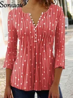 Fashion Elegant Polka Dot Print Bottoming Shirt Women 2022 Autumn Long Sleeve Button V Neck Pullover Blouse Casual Office Tops - Image 3