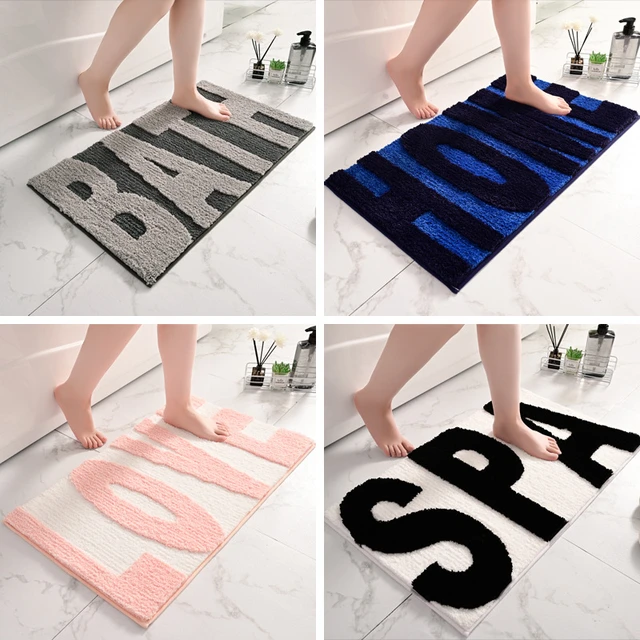 Microfiber Flocking Bath Mat Fashion Text Series Bathroom Carpet