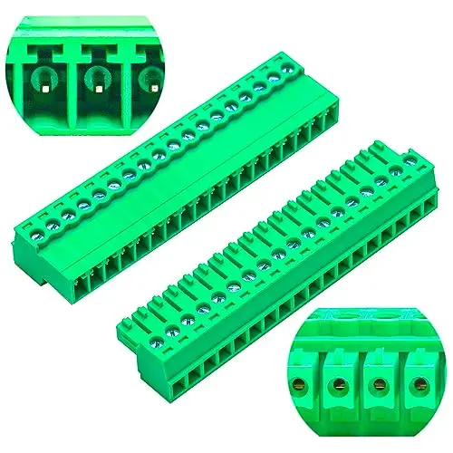 

3.81mm Male & Female 18 Pin Phoenix Connector No Soldering Green PCB Screw Terminal Block Connector (1Set 3.81MF-18Pin)