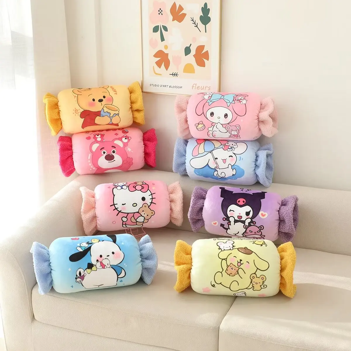 

Sanrio Kawaii Kuromi Cinnamoroll Hand Warmer Pillow Winter Warm Plush Nap Pillow Cute Cartoon My Melody Sofa Cushion Seat Back