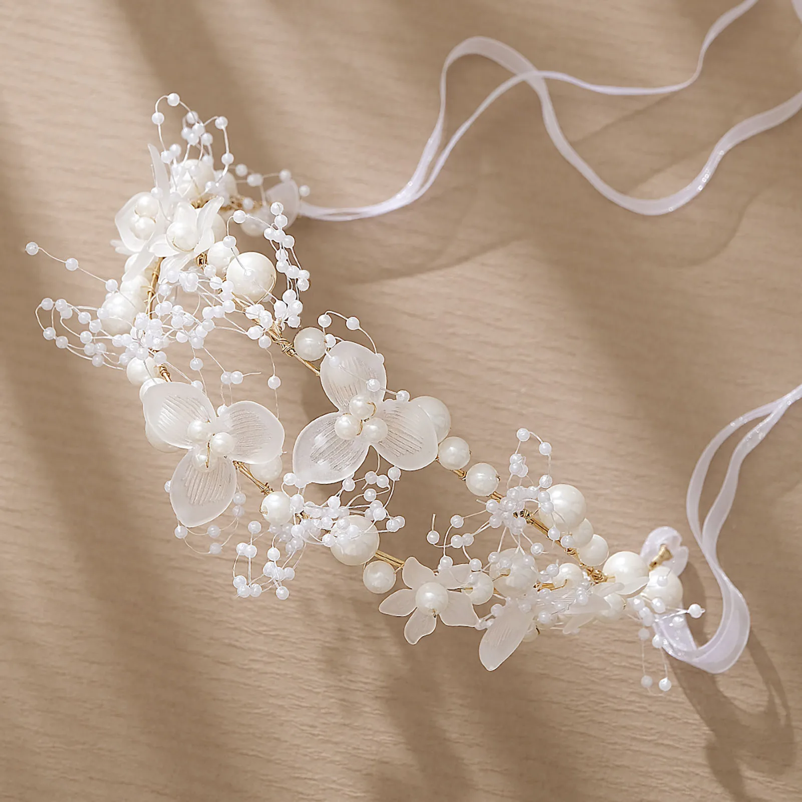 Wedding Hairband Bridal Hair Jewelry Gentle Flower Pearl Headdress Ribbon Fashion Beads Marriage Headbands Lady Tiaras Gift jewelry accessories hair accessory hair headdress bridal headwear hair band crown