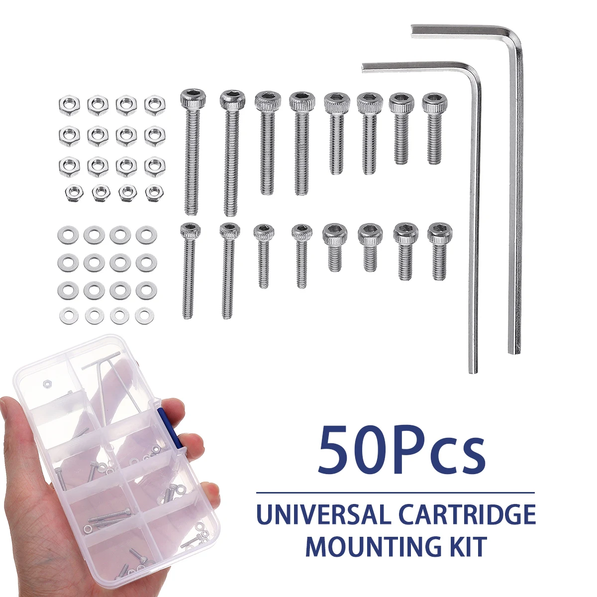 

50Pcs/Set M2.5 Universal Turntable Headshell Cartridge Mounting Box Kit Portable Stainless Steel Bolts Screws Nuts Set Tool Case