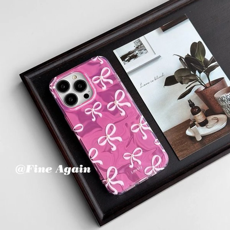 Pink Dazzle Pearl Bowknot Riband Lustre Lining Hard Phone Case