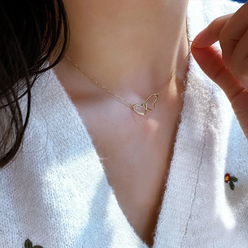 S925 genuine sterling silver double love is inseparable from each other sweet simple versatile classic fashionable and elegant