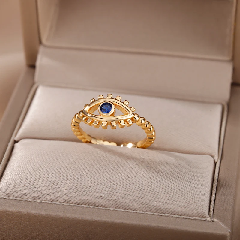 Evil Eye Rings Stainless Steel Silver Blue Design Finger Ring