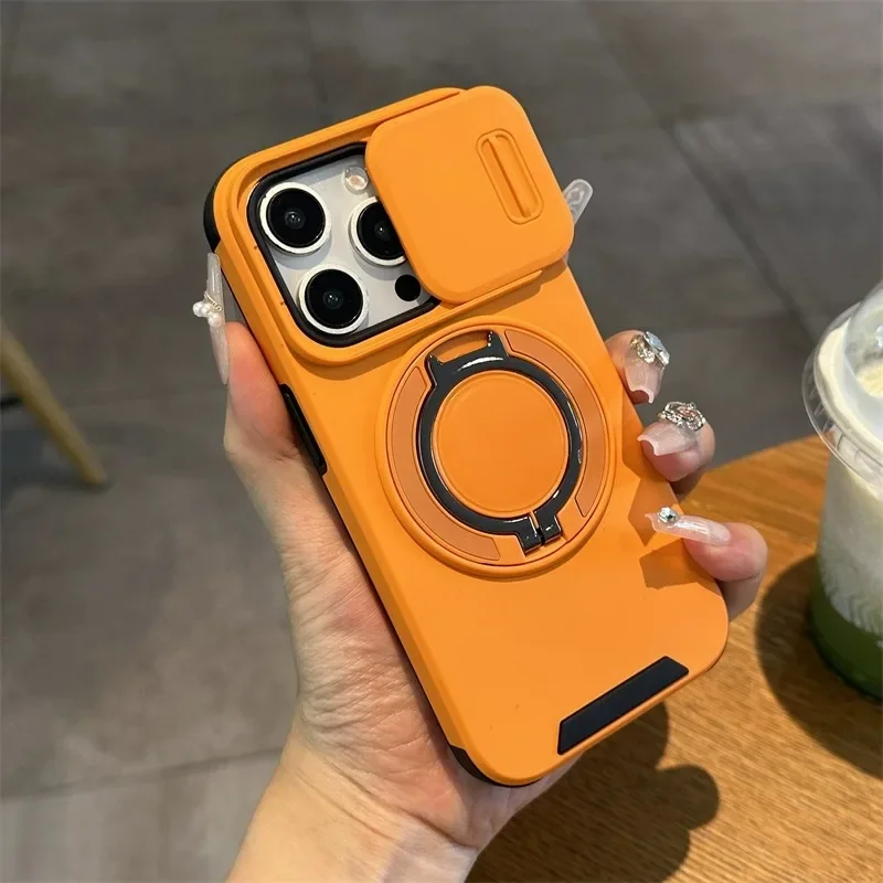 Luxurious Magsafe Wireless Charging Case with Magnetic Ring Bracket and Camera Protection