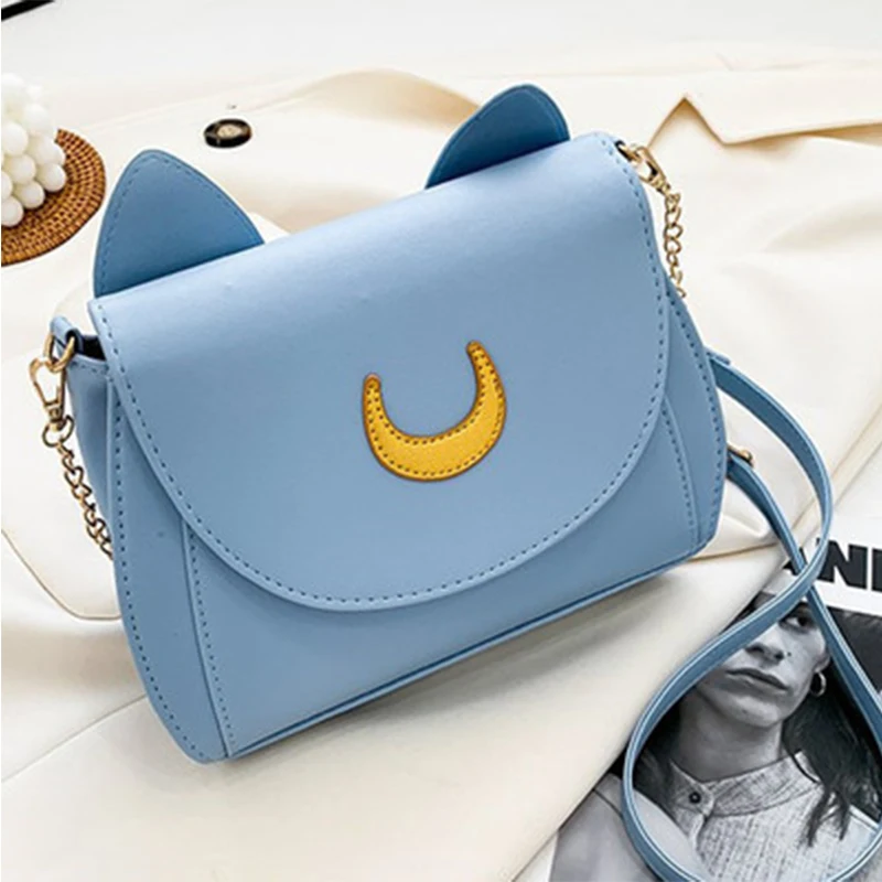Women Shoulder Bag Crossbody Bag Sailor Moon Handbag Luna Cat Shape Chain PU Leather
