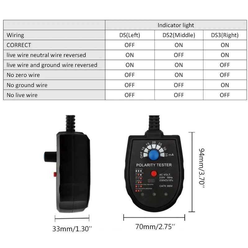 Socket Tester Detector Fire Plug 3 Phase Check Wiring Detection RCD Leakage Test 6