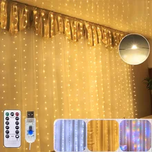 Led Garland Curtain Lights 8 Modes Usb Remote Control Fairy Lights String Wedding Christmas Decor For Home Bedroom New Year Lamp