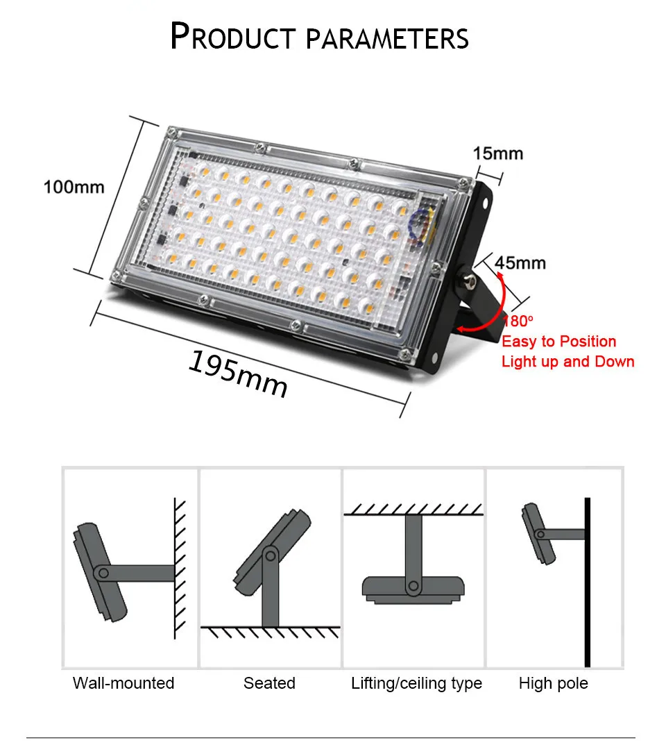 50W Waterproof IP65 LED Flood Light AC 220V 110V Spotlight Outdoor Garden Lighting Led Reflector Cast Light Floodlights