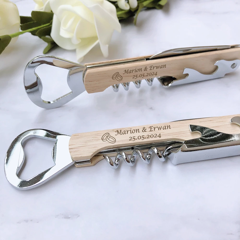 Personalized Wedding Favor Wood Handle Corkscrew Wine Opener Engraved Bottle Opener 30pcs Wedding Souvenir