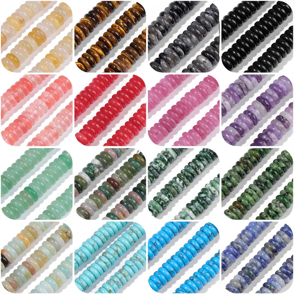 

2X6mm Rondelle Shape Natural Stone Bead Gem Slice Flat Round Spacer Loose Bead For Handmade Bracelet Necklace Acessories Finding
