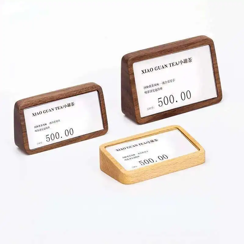 Slant Back Acrylic Sign Holder Display Stand Wood Notice Price Sheet Lable Holder Photo Literature Frame
