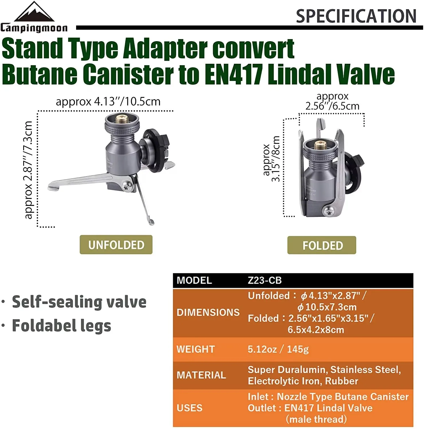 CAMPINGMOON Z23-CB Camping-Gaskartuschenadapter Outdoor-Stativ-Kanisteradapter Kocher-Lampen-Zubehör für Gaskocher-Kanister – Detail 1