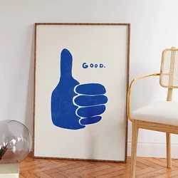 Retro Thumbs Up Blue Canvas Print - Modern Minimalist Wall Art - 40x60cm - unframed (VA908)