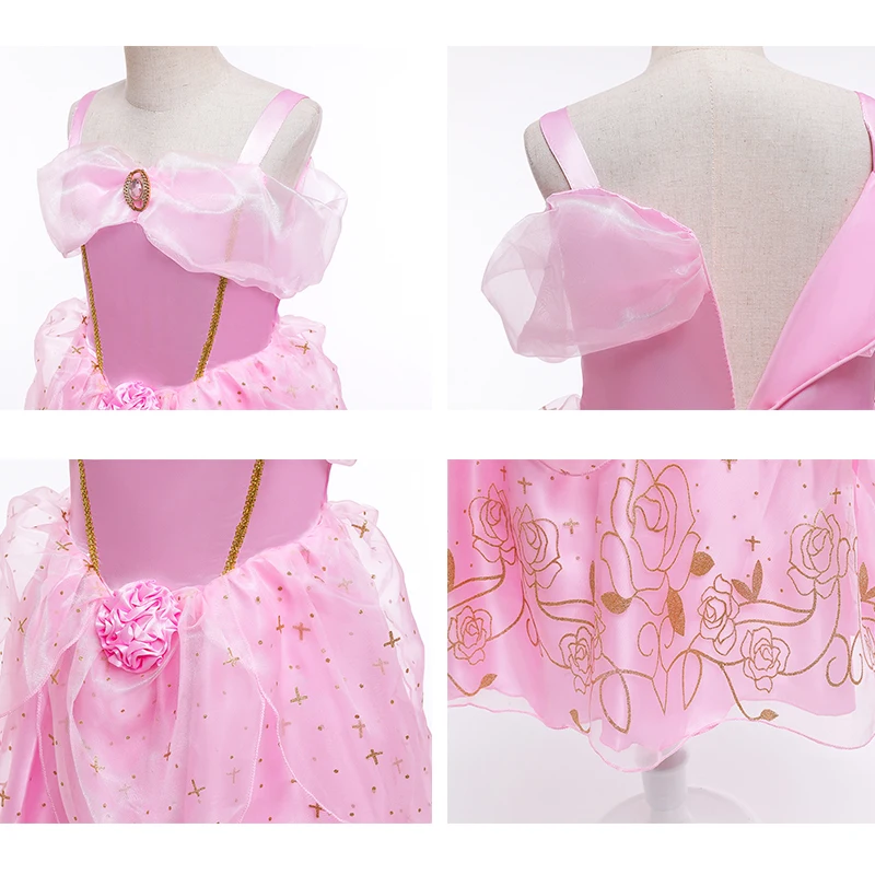 Vestido de princesa Bella Durmiente para niña, disfraz de fiesta de cumpleaños, Aurora, La Bella y La Bestia, disfraz de Cosplay de Halloween