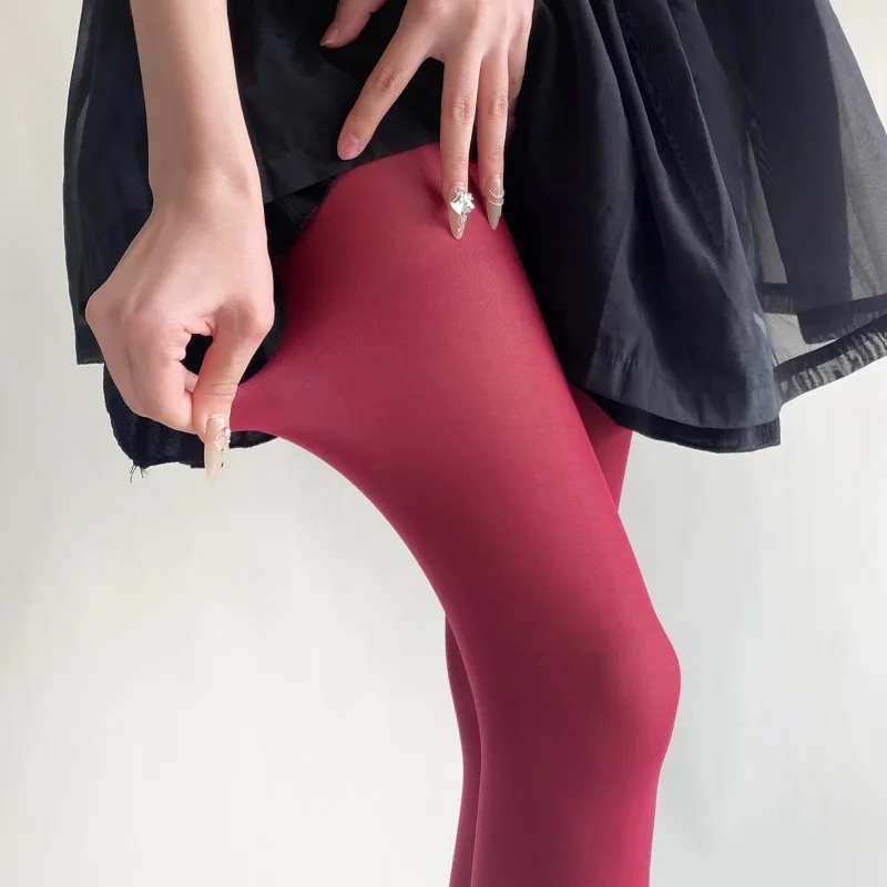 Close Fiting Nylon Tights Women Beautify Appearance Wine Red Breathable Smooth Pantyhose Female Four Seasons Retro Sexy Leggings