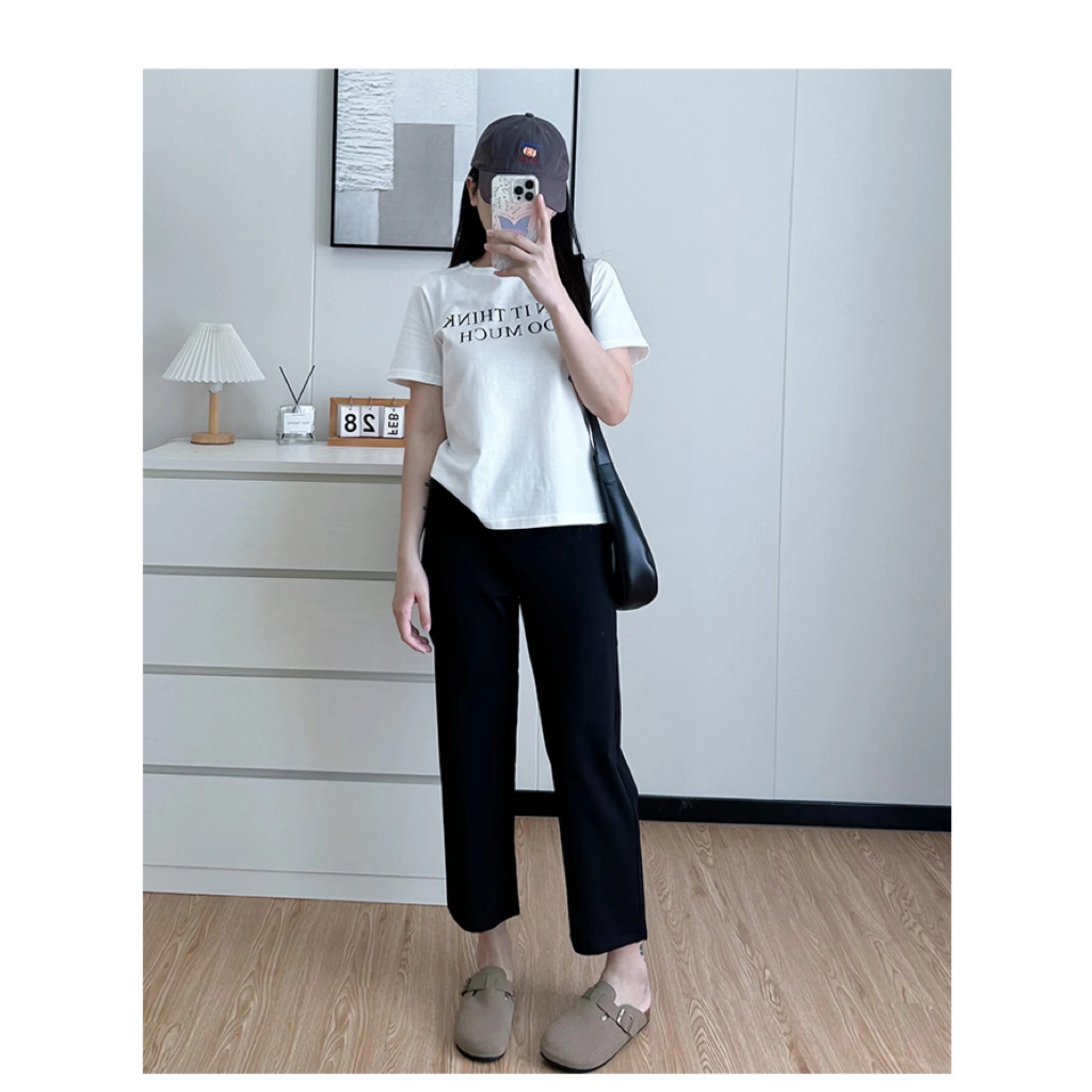 임산부 스트레이트 레그 수트 팬츠 블랙 슬리밍 여름 카고 팬츠 드레이핑 와이드 레그 캐주얼 봄 가을 임산부용