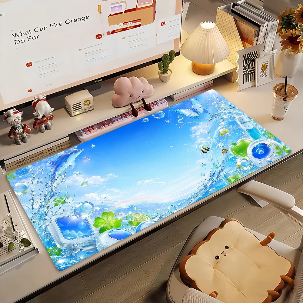 Blue Sea Dolphin Rainbow Print Gaming Mouse Pad - Large, Anti-Slip with Stitched Edges