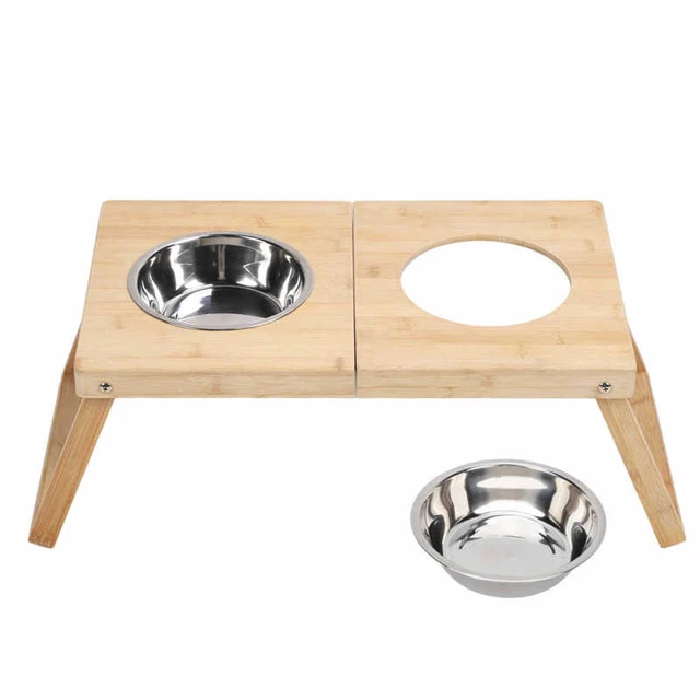 Raised Pet Bowls for Cats and Small Dogs, Bamboo Elevated Dog Cat Food and  Water Bowls Stand Feeder with 2 Stainless Steel Bowls - AliExpress