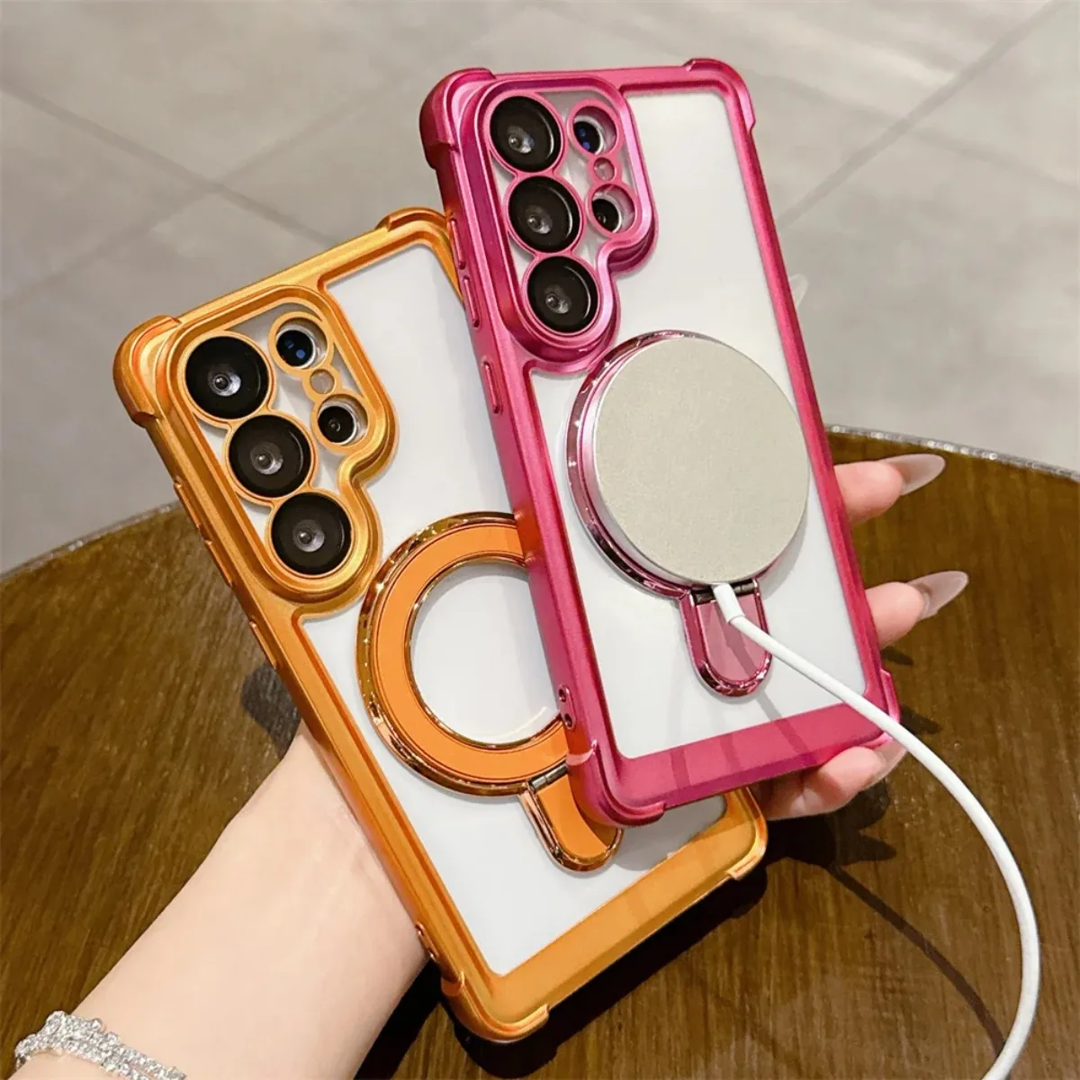 Luxury Electroplated Phone Case with Magsafe Magnetic Ring Holder and Kickstand