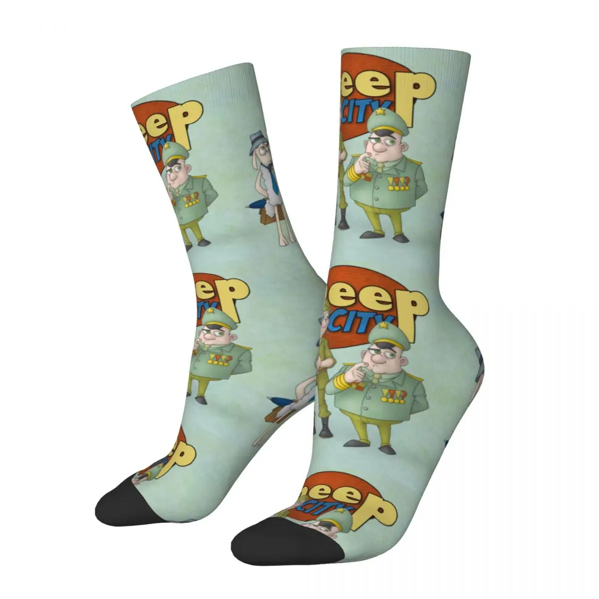 

Funny Crazy compression Thinking Sock for Men Hip Hop Harajuku Sheep In The Big City Cartoon Happy Quality Pattern Printed Boys