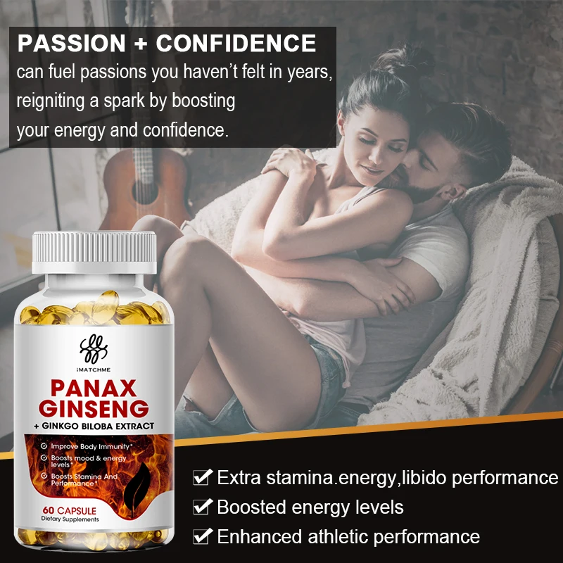 Red Panax Ginseng + Ginkgo Biloba + Ashwagandha for Energy Strength Focus Memory and Mental Performance 120PCS