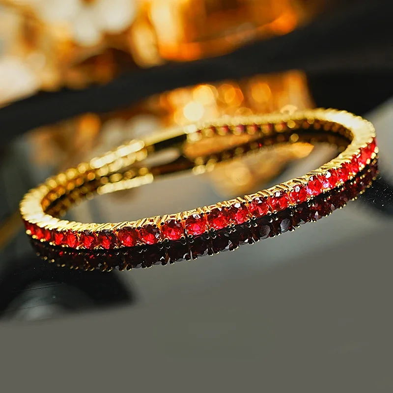 

Light Luxury Red Corundum 925 Pure Silver Bracelet Set with Commuter, Everyday Versatile Layered Jewelry