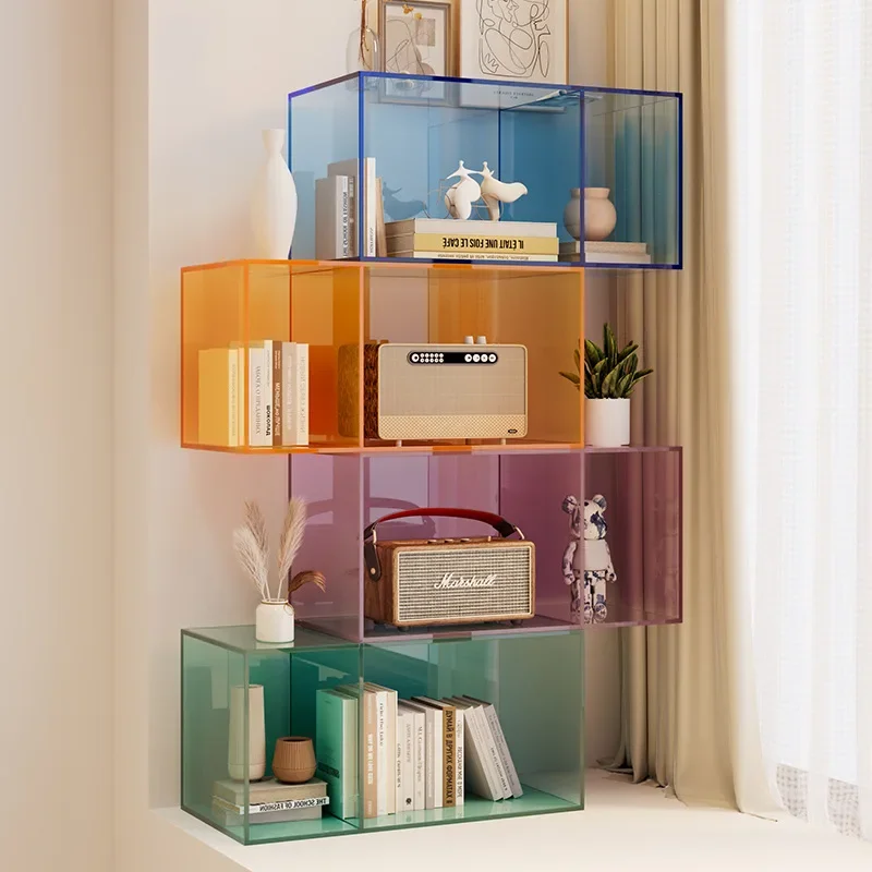 Acrylic Bookshelf Cabinet Bedroom Transparent Storage Shelf Bookshelf Living Room Floor Cabinet Light Luxury Bay Window Bookcase