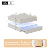 Table basse carrée blanche Comanlai avec finition brillante, dotée d'un éclairage d'ambiance LED à changement de couleur contrôlé via une application mobile 6