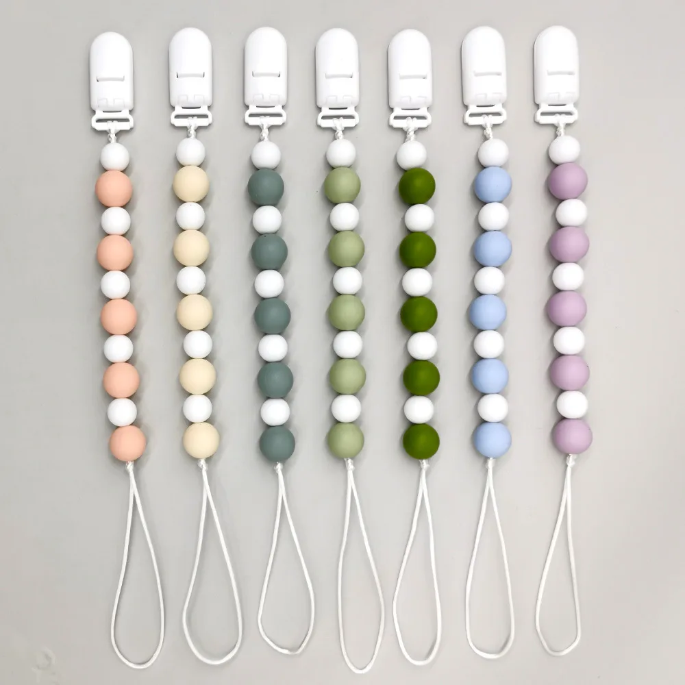 Baby Pacifier Clip Silicone Beads, Anti-Lost Pacifier Holder Strap, Safe Teething Toy Accessory for Infants, Fashionable Colors