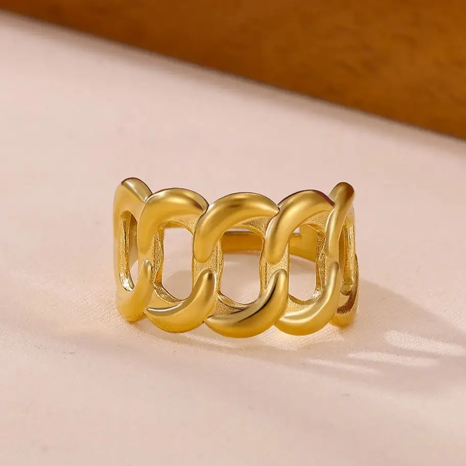Geometric Chain Rings Women Stainless Steel Color Adjustable Jewelry Gift