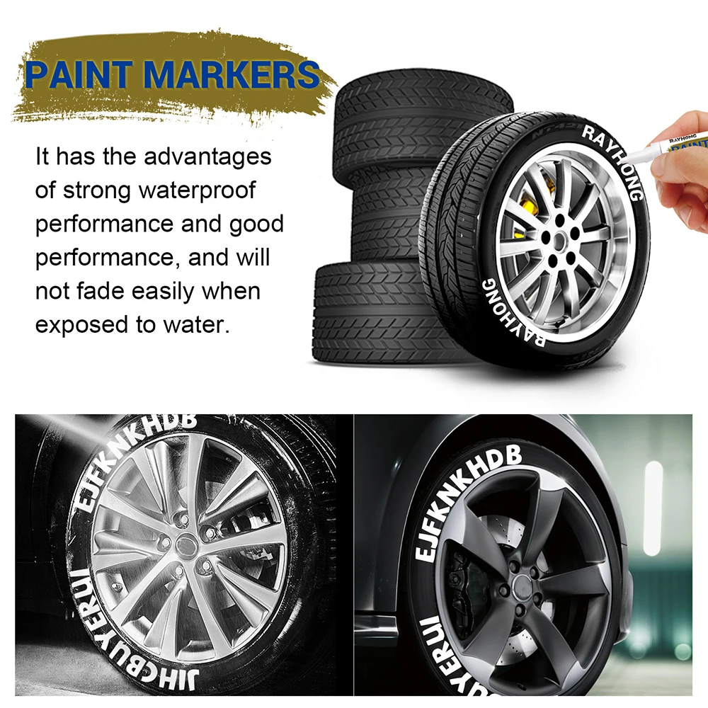 3PCS Car Paint Pen Waterproof Car Wheel Tire Oily Painting Mark Pen Auto Rubber Tyre Tread Metal Permanent Paint Marker