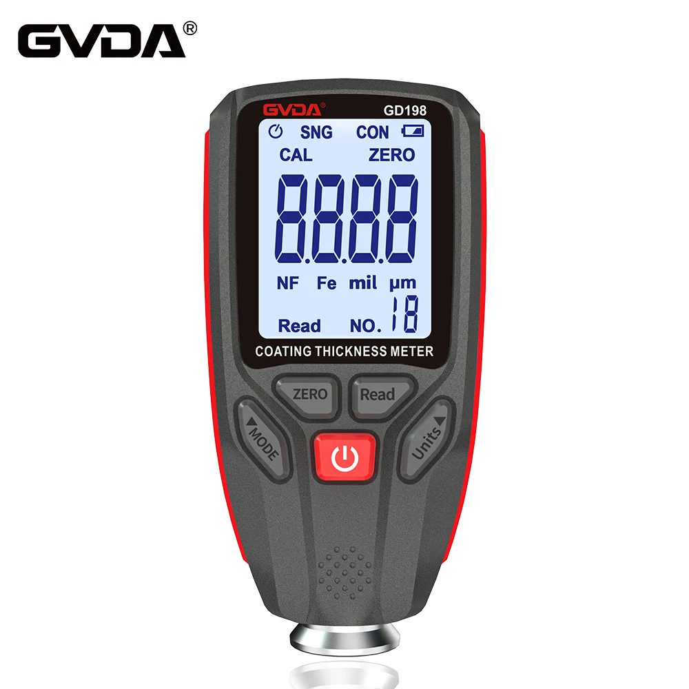 

GVDA Digital Coating Thickness Gauge Car Paint Film Thickness Meter 0~1300um Fe & NFe Coating Tester with Backlight Display