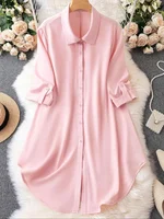 Plus Size 1XL-5XL Fashion Women‘s   Turn-Down Collar Blouse Ladies Button-Up Casual Chic Solid Color Roll-Up Sleeves Top Shirt - Image 6