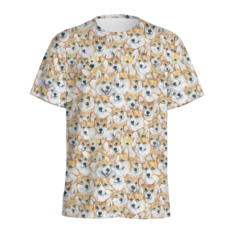 

Футболка мужская с мультяшным принтом корги, свободная рубашка с 3D рисунком животных, собак, немецкой овчарки, топы с коротким рукавом для улицы, детские футболки